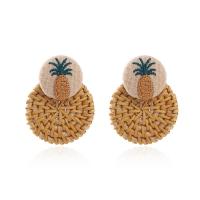 Zinc Alloy Stud Earring with Rattan Round plated woven pattern & for woman 55*40*26mm Sold By Pair