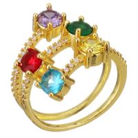 Messing ringen, met Glas, gold plated, Verstelbare & voor vrouw, 17mm, Maat:8, 5pC's/Lot, Verkocht door Lot