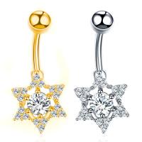 Stainless Steel Belly Ring Flower plated micro pave cubic zirconia & for woman 28mm Sold By Lot