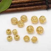 Hollow Brass Beads Round plated DIY golden 8*8mm Sold By PC