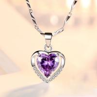 925 Sterling Silver Pendant with Cubic Zirconia Heart plated micro pave cubic zirconia & for woman 15MM Sold By PC