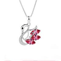 925 Sterling Silver Pendant Swan plated micro pave rhinestone & for woman 22*16mm Sold By PC