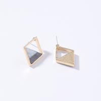 Zinc Alloy Stud Earring Rhombus plated for woman & hollow 24*17mm Sold By Pair