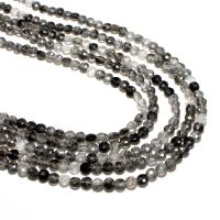 Gemstone Smycken Pärlor, Svart Rutilated Quartz, Rund, naturlig, DIY & fasetterad, svart, 4mm, Ca 95PC/Strand, Säljs av Strand