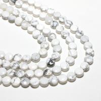 Gemstone Smycken Pärlor, magnesit, Flat Round, naturlig, DIY & fasetterad, vit, 4mm, 90PC/Strand, Säljs av Strand