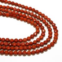 Gemstone Smycken Pärlor, Red Jasper, Flat Round, naturlig, DIY & fasetterad, röd, 4mm, 90PC/Strand, Säljs av Strand