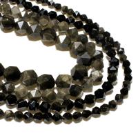 Grânulos de pedra vulcânica preta, ouro Obsidian, Rhombus, naturais, DIY & facetada, preto, 6mm, vendido por Strand