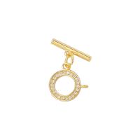 Messing Toggle sluiting, gold plated, micro pave zirconia, 8x8mm, Gat:Ca 1mm, 20sets/Lot, Verkocht door Lot