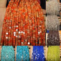 Perles de pierres précieuses mixtes, Pierre naturelle, cadre, poli, différentes couleurs et motifs pour le choix & DIY, plus de couleurs à choisir, 4*4mm, Vendu par brin