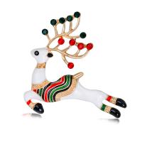 Zinc Alloy Brooches Christmas Reindeer gold color plated for woman & with rhinestone white nickel lead & cadmium free Sold By PC