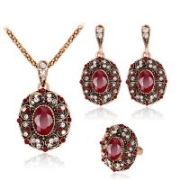 Zinc Alloy Jewelry Sets with Rhinestone three pieces & fashion jewelry red Sold By Set