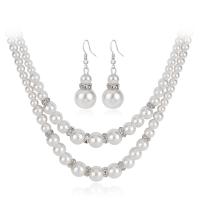 Zinc Alloy Jewelry Sets with Plastic Pearl 2 pieces & fashion jewelry white Sold By Set