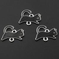 Animal Zinc Alloy Connector with enamel Cat plated DIY black nickel lead & cadmium free 15*22*1mm Approx 2mm Sold By Bag