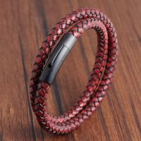 PU Leather Bracelet with Stainless Steel Double Layer & for man Sold By PC