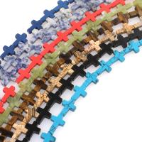 Mixed Gemstone Beads Natural Stone Cross plated & DIY 13*16*5mm Sold By Strand