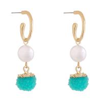 Zinc Alloy Drop Earrings with pearl & Ice Quartz Agate gold color plated for woman green nickel lead & cadmium free Sold By Bag