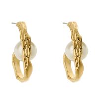 Zinc Alloy Stud Earring with pearl gold color plated for woman white nickel lead & cadmium free Sold By Bag