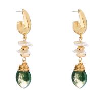 Zinklegierung Ohrringe, mit Phantomquarz, goldfarben plattiert, für Frau, grün, frei von Nickel, Blei & Kadmium, 12x54mm, 2PaarePärchen/Tasche, verkauft von Tasche