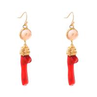 Zinklegierung Ohrringe, mit Koralle, goldfarben plattiert, für Frau, rot, frei von Nickel, Blei & Kadmium, 13x58mm, 2PaarePärchen/Tasche, verkauft von Tasche
