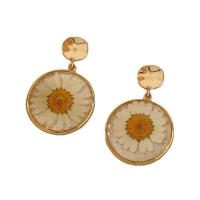 Zinc Alloy Drop Earrings with 925 Sterling Silver & Dried Flower gold color plated for woman white nickel lead & cadmium free Sold By Bag