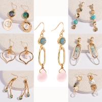 Zinc Alloy Drop Earrings with Natural Stone & Shell & Freshwater Pearl gold color plated for woman nickel lead & cadmium free Sold By Pair