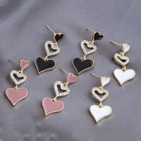 Zinc Alloy Drop Earring Heart gold color plated for woman & enamel & with rhinestone nickel lead & cadmium free Sold By Pair