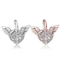 European Style Zinc Alloy Dangle Beads Heart plated micro pave cubic zirconia Sold By Lot