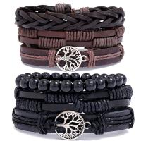 Cowhide Bracelet Faux Leather with waxed cord plated Adjustable & three pieces & fashion jewelry & for man 60mm Sold By Strand