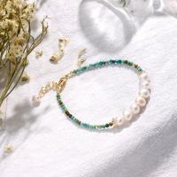 Pearl Bracelet with turquoise & Brass Round plated fashion jewelry & for woman green 180mm Sold By Strand