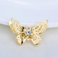 Rhinestone Brass Pendants Butterfly gold color plated DIY & with rhinestone nickel lead & cadmium free Sold By PC