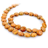 Perles bijoux en pierres gemmes, Bois jaune silicifié, Plat rond, poli, DIY, 12mm, 30PC/brin, Vendu par brin