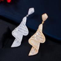 Cubic Zirconia Micro Pave Brass Earring with Cubic Zirconia fashion jewelry 6.2 CM Sold By Pair
