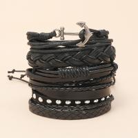 Leather Cord Bracelet Faux Leather bracelet with Zinc Alloy plated 6 pieces & fashion jewelry & Unisex 60mm Sold By Set