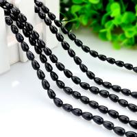 Schwarze Stein Perlen, schwarzer Stein, Tropfen, poliert, DIY, schwarz, 6x9mm, verkauft von Strang