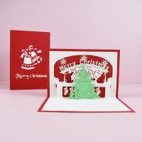 Christmas wenskaart, Papier, handgemaakt, 3D-effect, rood, 100x150mm, 5pC's/Lot, Verkocht door Lot