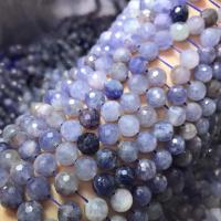 Gemstone smykker perler, Iolite, Runde, poleret, du kan DIY & facetteret, cyan, 8-8.5mm, Solgt Per Ca. 15 inch Strand