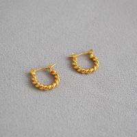 Messing Huggie Hoop Earring, gold plated, voor vrouw & gehamerd, 15mm, Verkocht door pair