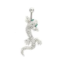 Stainless Steel Belly Ring Gecko plated for woman & with rhinestone Sold By Lot