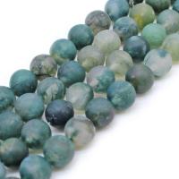 Natural Moss Agate Beads Round DIY & frosted blue Sold By Strand