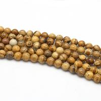 Picture jaspis perler, Picture Jasper, Runde, poleret, du kan DIY & forskellig størrelse for valg, gul, Solgt Per 38 cm Strand