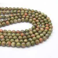 Unakit Perlen, Unakite, rund, poliert, DIY & verschiedene Größen vorhanden, grün, verkauft per 38 cm Strang