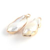 Freshwater Pearl Pendants with Brass gold color plated DIY white 12-15x22-26mm Sold By PC