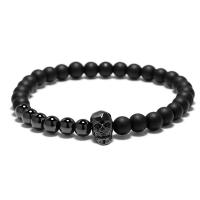 Black Agate Bracelets with Brass Skull plated fashion jewelry & for man 6mm Sold By Strand