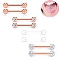 Stainless Steel Tongue Ring plated with rhinestone 1.6*19*6mm Sold By PC