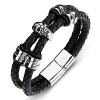 Men Bracelet Microfiber PU with Stainless Steel fashion jewelry black 6MMX2 Sold By Strand