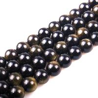 Gemstone smykker perler, guld Obsidian, Runde, poleret, du kan DIY & forskellig størrelse for valg, Solgt Per Ca. 15.7 inch Strand