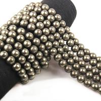 Golden Pyrite Beads, Natursten, Runde, poleret, du kan DIY & forskellig størrelse for valg, Solgt Per Ca. 15.7 inch Strand