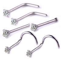 Stainless Steel Nose Piercing Jewelry 316L Stainless Steel plated 6 pieces & with rhinestone 0.8*7mm 0.8*8mm Sold By Lot
