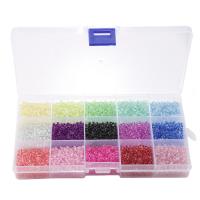 Χρώμα Ευθυγραμμισμένος γυάλινες χάντρες Seed, Ποτήρι, με Πλαστικό κουτί, DIY, 172x100x22mm, 7500PCs/Box, Sold Με Box