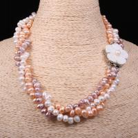 Natural Freshwater Pearl Necklace Round polished three layers & for woman 6-7mm Sold By Strand